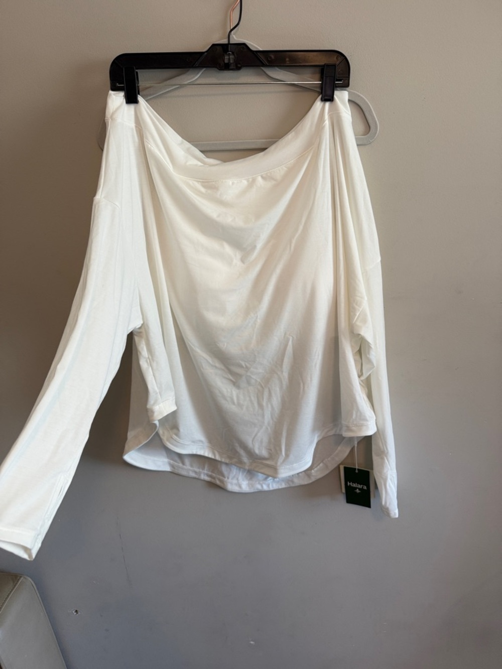 White Draped Off-Shoulder Long-Sleeve Top